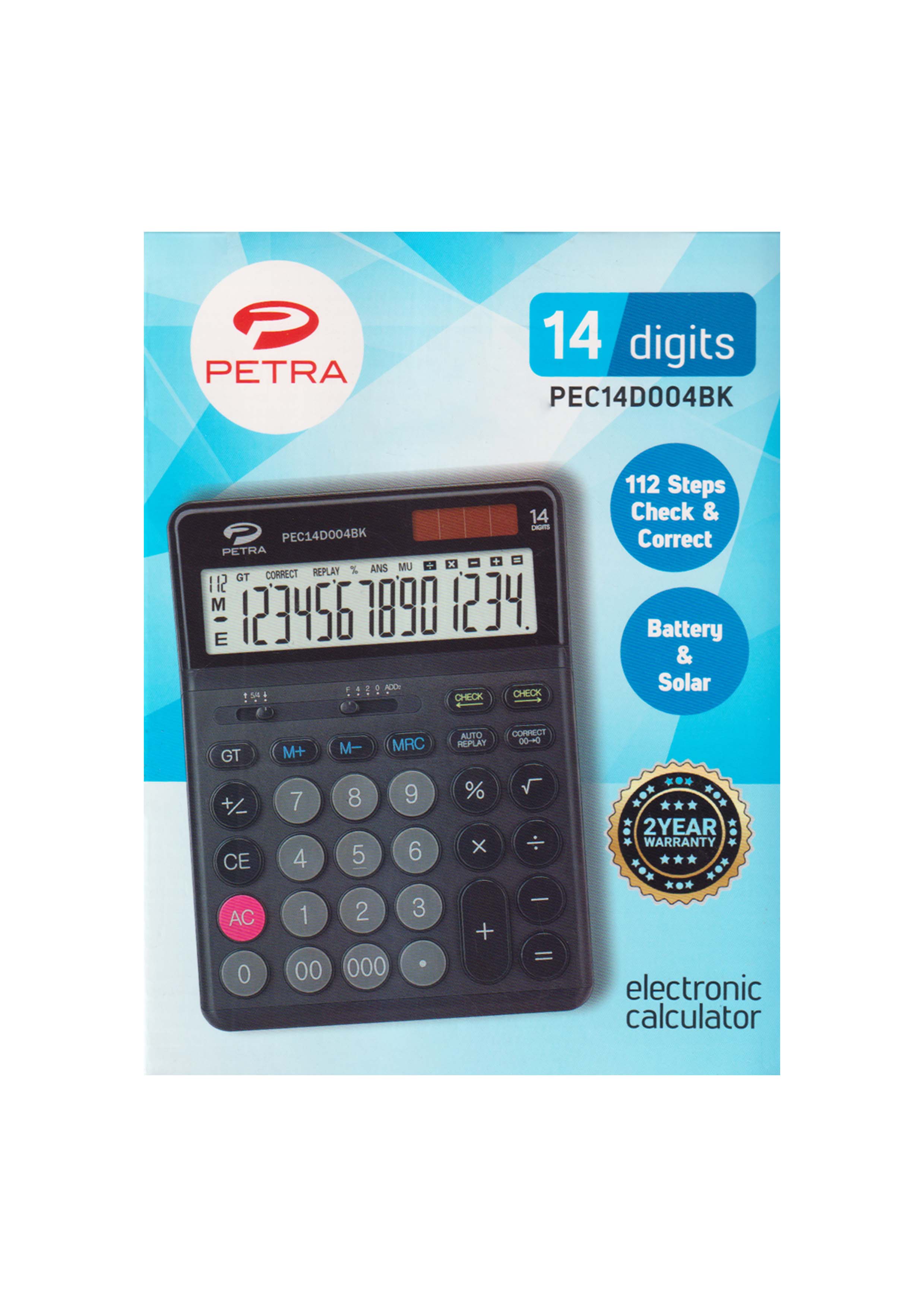 Petra 14 Digit Calculator Black-PEC14D004BK